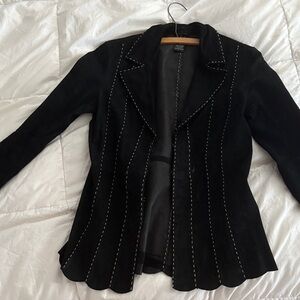 INC International Concepts Suede Black Blazer with White Stitching